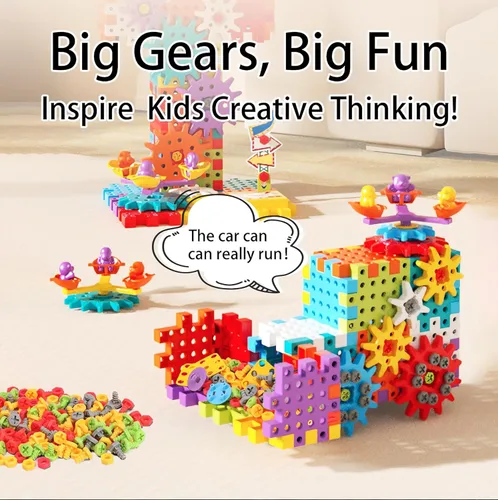 Vista 6 de 234 bloques de construcción Montessori eléctricos para niños pequeños de 3-5, 4-8, juguete de construcción de engranajes motorizados con taladro