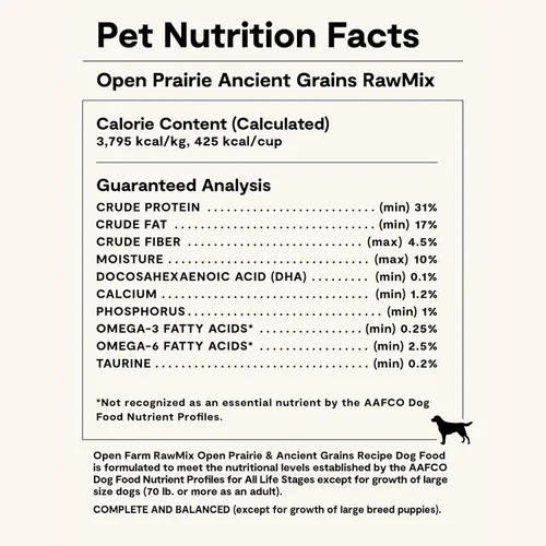 Vista 5 de Open Farm, alimento seco RawMix para perros con granos ancestrales, croquetas llenas de proteínas cubiertas en caldo de huesos con trozos crudos