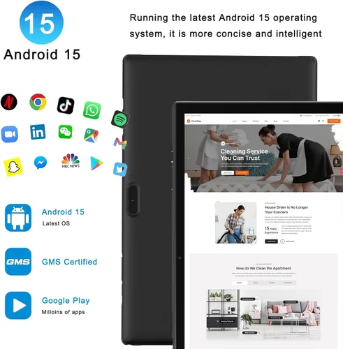 Vista 3 de Tableta de 10 pulgadas Android 15 con funda, 6GB RAM+32GB ROM+1024GB expansión, batería de 6000mah, cámara dual 2MP+8MP WiFi-6, pantalla táctil IPS