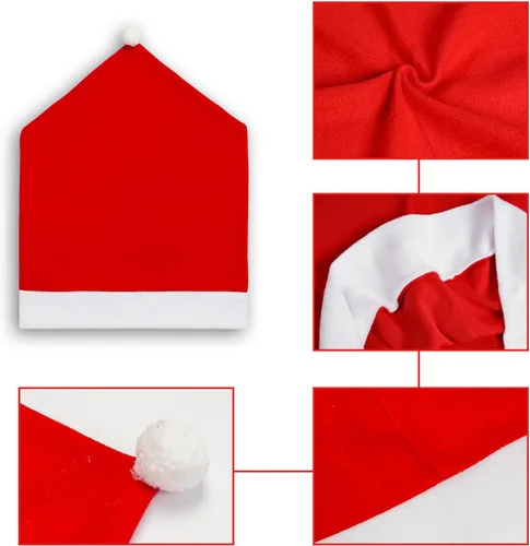 Vista 4 de Juego de 4 fundas para sillas de decoración navideña, fundas para respaldo de silla con sombrero de Papá Noel, fundas de silla de Navidad