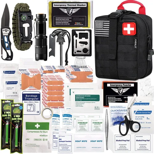 EVERLIT Kit de supervivencia de 250 piezas de primeros auxilios IFAK EMT Molle Kit de supervivencia para equipos al aire libre, kits de emergencia,