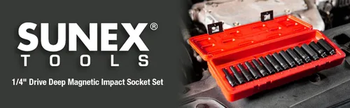 Vista 7 de Sunex Tools 1831, juego de llaves de impacto magnético profundo de 1/4 pulgada, 14 piezas, métrico, 4 mm - 15 mm, acero de aleación Cr-Mo, estuche