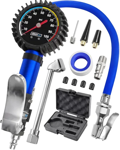 Vista 11 de Inflador de neumáticos con manómetro y manguera más larga, portabrocas de aire más preciso y resistente con medidor para compresor de aire