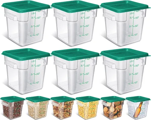 Vista 9 de Yungyan 6 recipientes comerciales transparentes para almacenamiento de alimentos, 4 cuartos de galón, cuadrados acrílicos, herméticos, con tapas