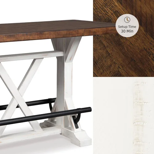 Vista 9 de Signature Design by Ashley Valebeck - Mesa de comedor de altura de mostrador de 36 pulgadas estilo rústico de granja de dos tonos – Marrón/Blanco