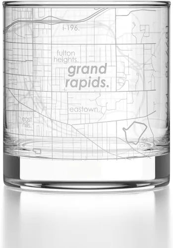 Vista 80 de Well Told Vaso de rocas grabado con mapa de Akron, Ohio, cristalería estilo antiguo (325ml, transparente) Vaso de bourbon grabado, regalos