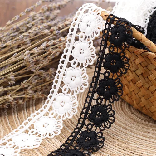 Vista 4 de Encaje de algodón negro 7 yardas Venecia flor encaje cinta bordado encaje encaje para manualidades de costura, decoración de vestidos