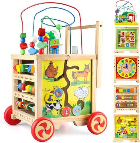 Cubo de actividades de madera 6 en 1 Montessori Educativo Aprendizaje Juguetes Sensoriales para 1 Año de 12-18 Meses Niños Niñas Regalos de Primer