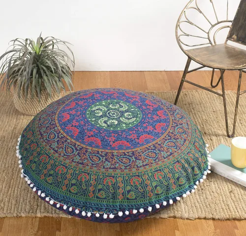 Vista 5 de Popular Handicrafts Funda de cojín de suelo – Fundas de puf redondas grandes con estampado hippie – Funda de meditación, otomana, funda decorativa