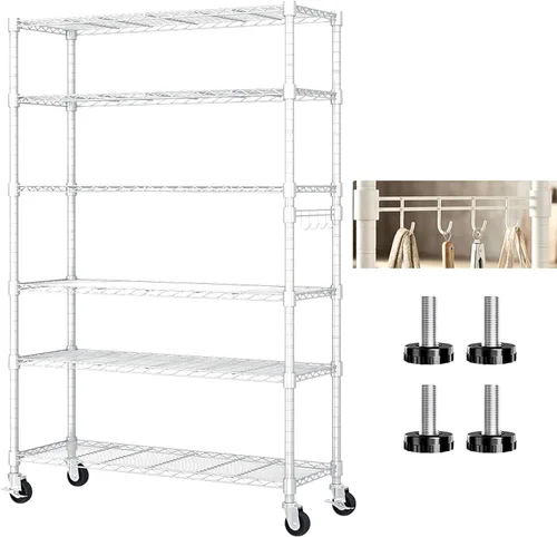 Vista 10 de 4-Tier Industrial Metal Display Rack, Heavy Duty Adjustable Shelving Unit with Locking Casters & Leveling Feet for Garage, Home, Retail, Black