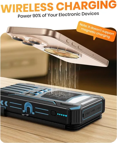 Vista 5 de SOARAISE Cargador Solar Power Bank - Cargador Portátil Inalámbrico de 48000mAh con 4 Cables Integrados y 4 Paneles Solares, Batería Externa de Carga