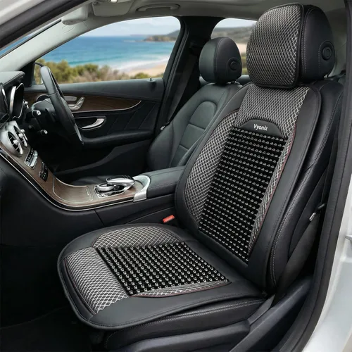 Vista 10 de Funda de asiento de automóvil con cuentas - Soporte de masaje de cuentas de madera con malla refrescante transpirable - Ajuste universal para sedán