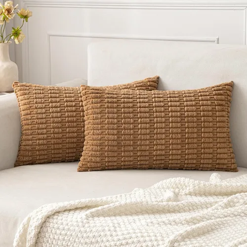 Vista 86 de MIULEE - Juego de 2 fundas decorativas para cojines, de pana suave y con moderno estilo campestre bohemio a rayas, decoración de primavera