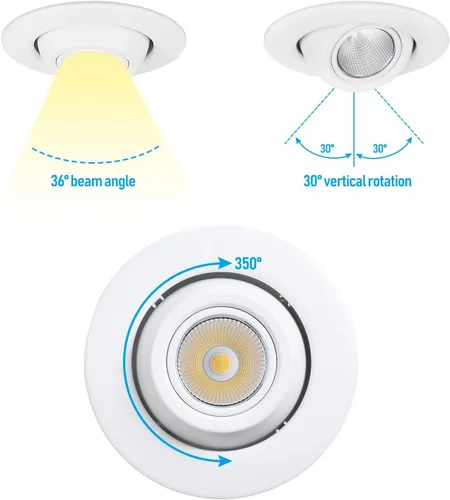 Vista 5 de TORCHSTAR 4 pulgadas 5CCT LED cardán retrofit iluminación empotrable regulable, 2700K/3000K/3500K/4000K/5000K seleccionable, 9W CRI90 direccional
