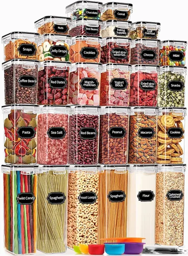 Vista 7 de PRAKI Juego de recipientes herméticos para almacenamiento de alimentos, 16 recipientes de plástico sin BPA para alimentos secos para organizar