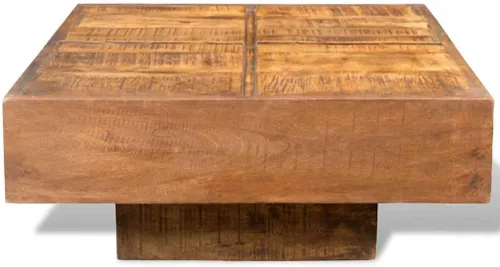 Vista 3 de Mesa auxiliar de madera maciza de mango marrón, mesa auxiliar cuadrada con acabado antiguo para sala de estar, mesa baja duradera de centro