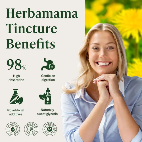 Vista 5 de HERBAMAMA Extracto de raíz de diente de león para desintoxicación hepática - Gotas de drenaje linfático - Suplemento de raíz de diente de león