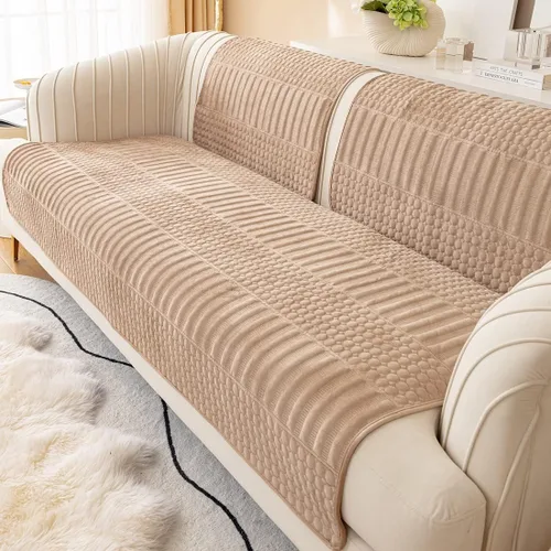 Vista 8 de vctops Funda de sofá de felpa de terciopelo de lujo antideslizante con patrón geométrico acolchado para sofá modular, color liso, suave y cálida
