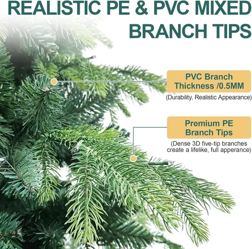 Vista 2 de Árbol de Navidad preiluminado de 6 pies, árbol de Navidad artificial preiluminado con 350 luces y 1820 puntas de rama, árbol de Navidad iluminado