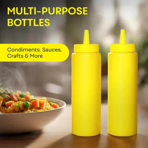 Vista 4 de BRIGHTFROM Botellas exprimibles para condimentos, color amarillo, botella vacía de 8 onzas con cuello ancho, ideal para salsa de tomate, mostaza