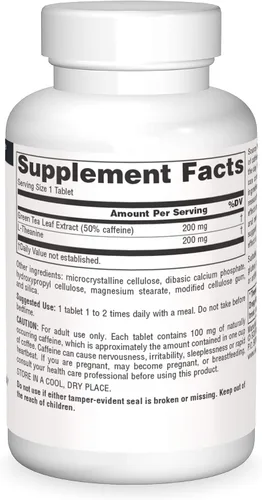 Vista 3 de Source Naturals Cafeína + L-teanina, energía y apoyo de enfoque del té verde* - 60 tabletas