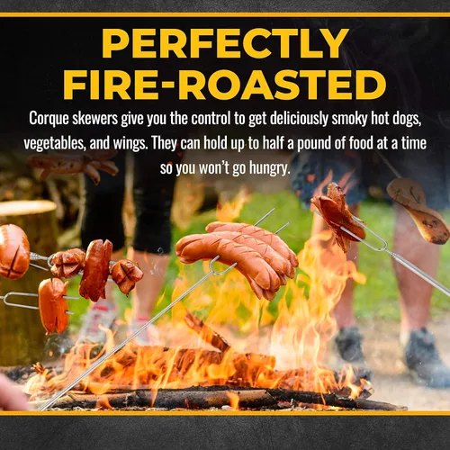 Vista 6 de CORQUE Palitos de asado de malvavisco, palitos de olor, extensibles, pincho de campamento para hoguera, mango de madera, metal de 32 pulgadas