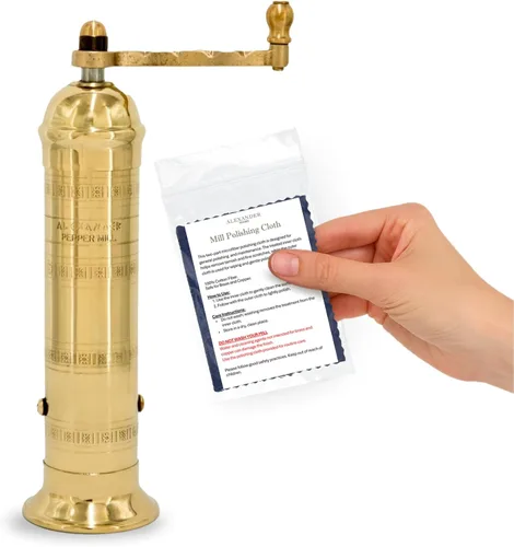 Vista 14 de Alexander Home - El molinillo griego original de sal, 8 pulgadas de alto, molinillo europeo de cobre con manivela, molinillo manual y recargable