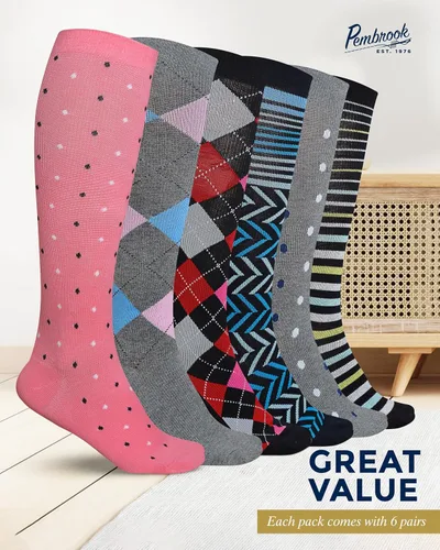 Vista 5 de Pembrook Calcetines de compresión ligeros para mujer, 6 pares, calcetines de compresión de algodón de 8-15 mmHg para mujer, soporte de circulación