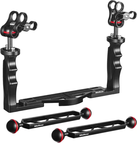 MINIFOCUS Soporte de bandeja de mango de cámara subacuática y brazo de extensión de aleación de aluminio de doble bola de 8 pulgadas