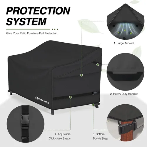 Vista 4 de Porch Shield Funda impermeable para sofá de asiento profundo para exteriores, funda de sofá para muebles de patio, 92 pulgadas de ancho x 40 Negro
