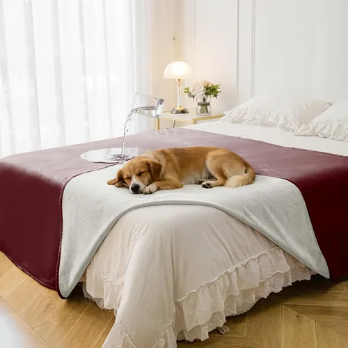 Vista 10 de Manta impermeable para perros pequeños, a prueba de fugas, manta reversible para sofá, cama, protector de muebles lavable a máquina, 25 x 35 Beige