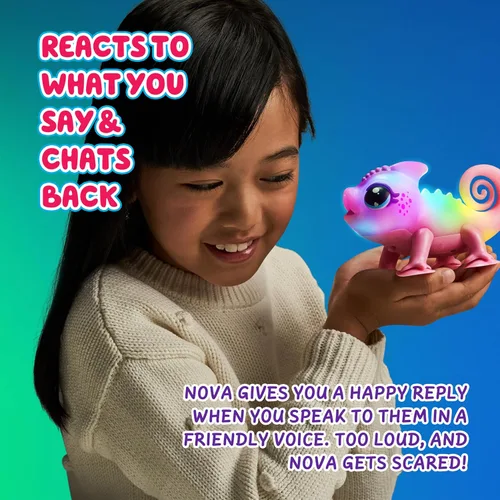Vista 6 de Little Live Pets Nova The Li'l Chameleon, juguete interactivo iluminado para mascotas con más de 30 sonidos y detección de ritmos, juguetes