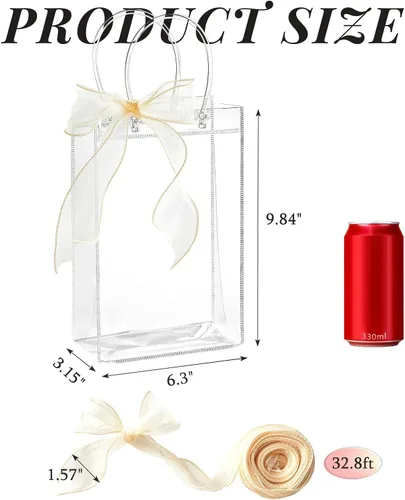 Vista 2 de Ohuimrt 20 bolsas de regalo de plástico transparente con asas, bolsas de recuerdo para fiestas reutilizables con cinta, bolsas de regalo