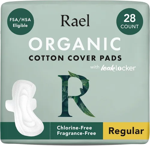 Vista 15 de Rael Almohadillas para mujer, funda de algodón orgánico, absorción moderada, cuidado femenino, ultra delgadas, servilletas sanitarias con alas, sin