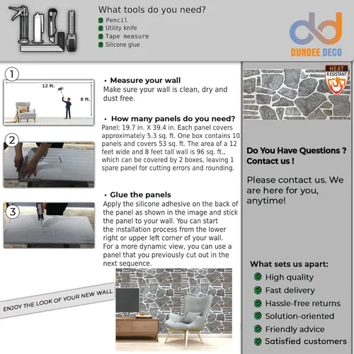 Vista 8 de Dundee Deco Paneles de Pared 3D - Revestimiento Aspecto de Piedra Gris Azulado Blanco Paneles de Pared, Revestimiento de Espuma de Poliestireno