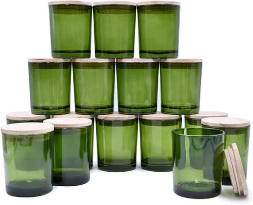 Vista 39 de SHOWIN Tarros gruesos para hacer velas, 16 unidades, tarros vacíos de 7 onzas con tapas de madera para hacer velas, contenedor de muestra, Navidad