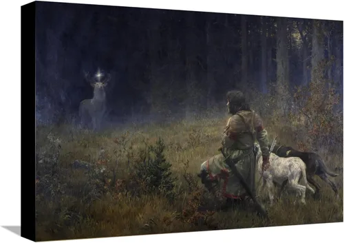 Vista 8 de AllPosters Impresión Giclée de pared Visión de San Hubert, 1892 en marco negro por Wilhelm Carl Räuber, 18x12