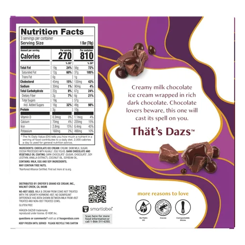 Vista 2 de Haagen-Dazs, Barras de helado de chocolate negro con chocolate, 3 unidades (congelado)