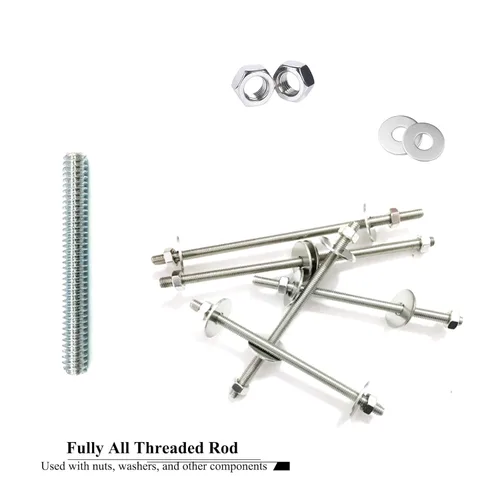 Vista 6 de 12 piezas de varilla totalmente roscada de zinc plateado en carbono de acero, rosca larga de 1/4x2 para muebles, barandillas de jardín, montaje