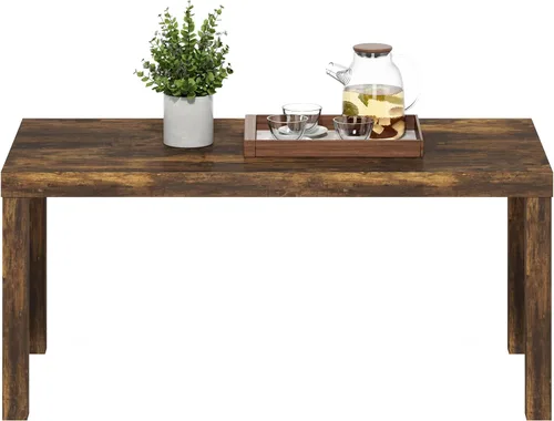 Vista 4 de Furinno - Mesa de café clásica, mesa de café moderna rectangular con tablero triple grueso, mesa auxiliar para sala de estar, oficina en casa, pino