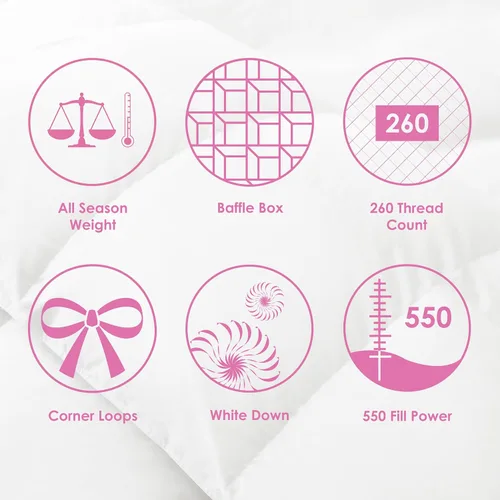 Vista 6 de Canadian Down & Feather Co. - Edredón de plumón blanco para todas las estaciones, tamaño Queen, 260 hilos, carcasa 100% algodón, relleno en Canadá