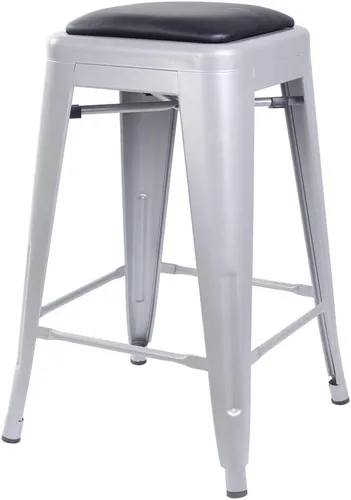 Vista 115 de GIA Taburete de mostrador sin respaldo de 24 pulgadas, cantidad de 4, bronce con asiento de madera clara