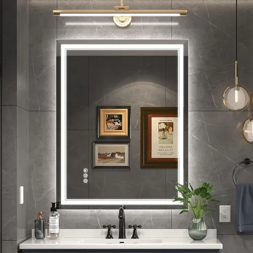 Vista 9 de Ratsamee Espejo de baño LED de 30x30 pulgadas con iluminación frontal y trasera (control independiente), espejo iluminado para pared de baño con 3