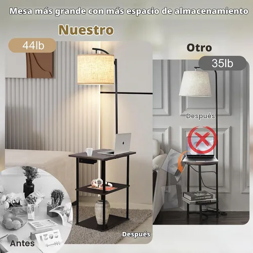 Vista 6 de PESRAE Lámpara de pie con mesa, mesas auxiliares con estación de carga
