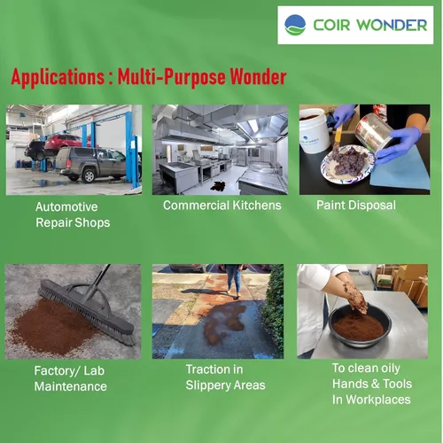 Vista 6 de Coir Wonder 3-en-1 absorbente de aceite, endurecedor de pintura y compuesto para barrer – 15L (5.3 lb) – Absorbe 10 cuartos de galón de aceite