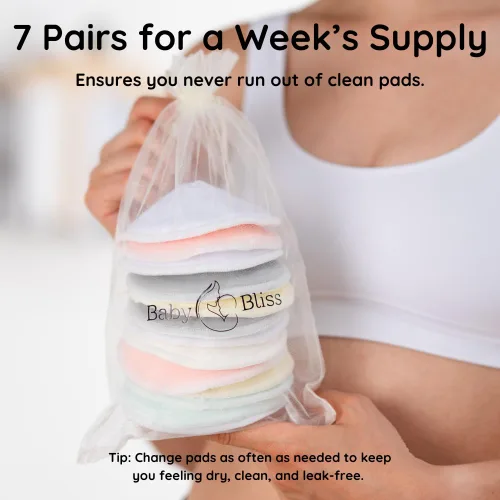 Vista 6 de Almohadillas de lactancia de bambú orgánico, paquete de 14 + 3 bonos, reutilizables y lavables, suaves y superabsorbentes, tamaño mediano