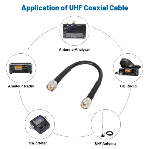Vista 5 de MOOKEERF Cable coaxial CB - RG213 Cable coaxial UHF macho a macho de 1 pie para radio Ham/VHF y medidor SWR/analizador de antena