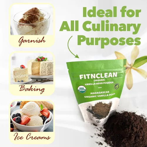 Vista 2 de Polvo de grano de vainilla de Madagascar orgánico certificado por USDA, sin azúcar, sin aditivos, sin OMG