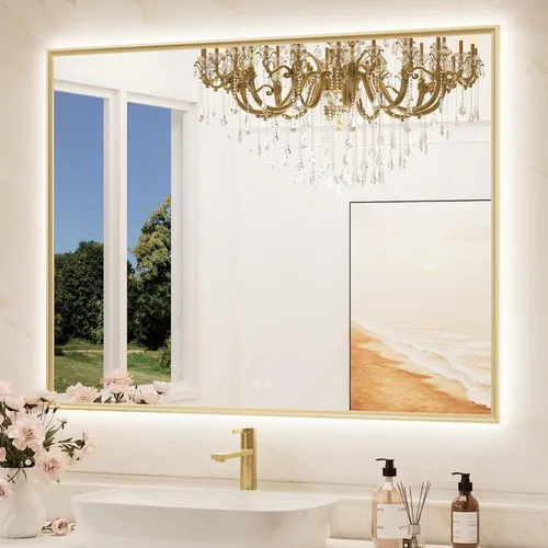 Vista 20 de TokeShimi Espejo de baño con marco negro de 40 x 30 pulgadas con luces delanteras y retroiluminación de aleación de aluminio rectangular, borde