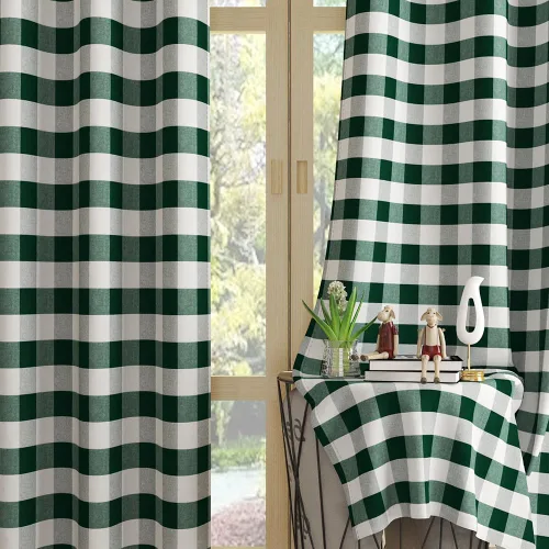 Vista 17 de UPOPO Cortinas de ventana Buffalo Check 122 cm de largo, cortinas de algodón para sala de estar, paneles de cortina a cuadros para dormitorio